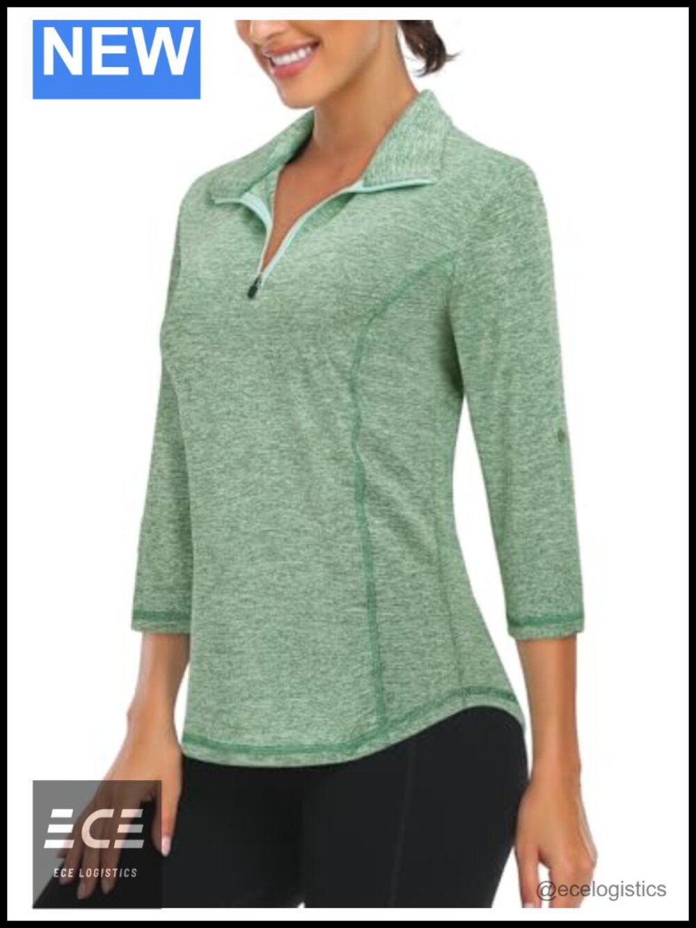 Womens 3/4 Sleeve Quarter Zip Golf Pullover UPF 50+ Athletic Top
